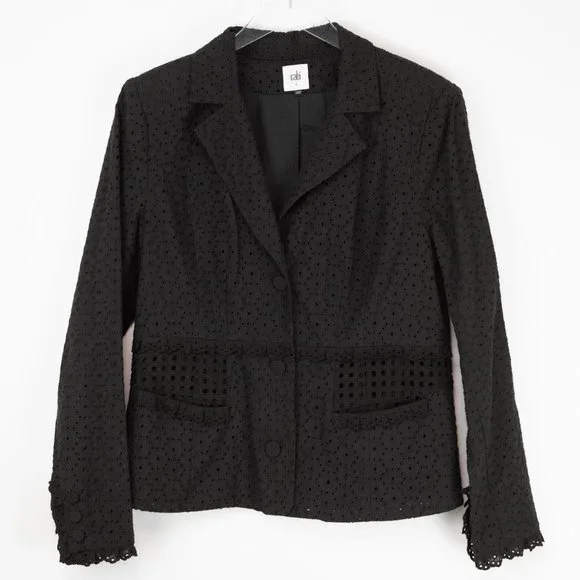 Cabi Flamenco Eyelet Jacket #5293 Blazer 100% Cotton Scallop Trim Black Size 6 - Picture 2 of 7